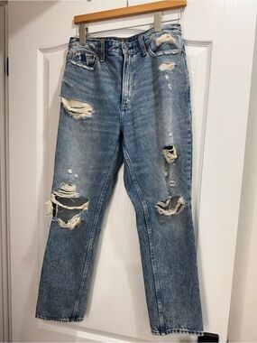 Abercrombie & Fitch Light Blue Distressed Boyfriend Jeans